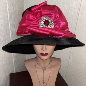 ASHRO by Whitall & Shon Pink Black Women’s Church Wedding Kentucky Derby Hat